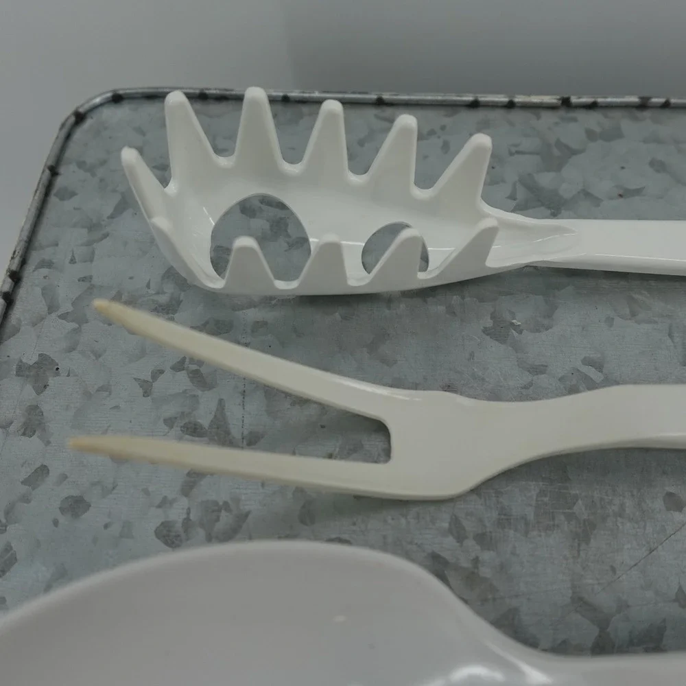 VTG White Melamine Kitchen Utensil Set Pasta Server Fork Spoon‎ 3 Piece 11 Inch